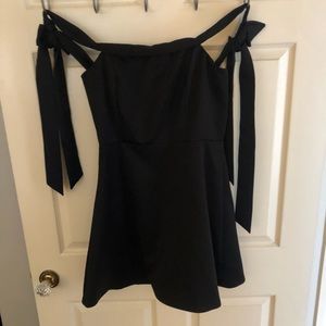 Black satin off the shoulder with ties - a line